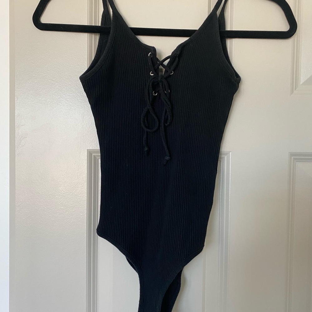 Black front tie bodysuit